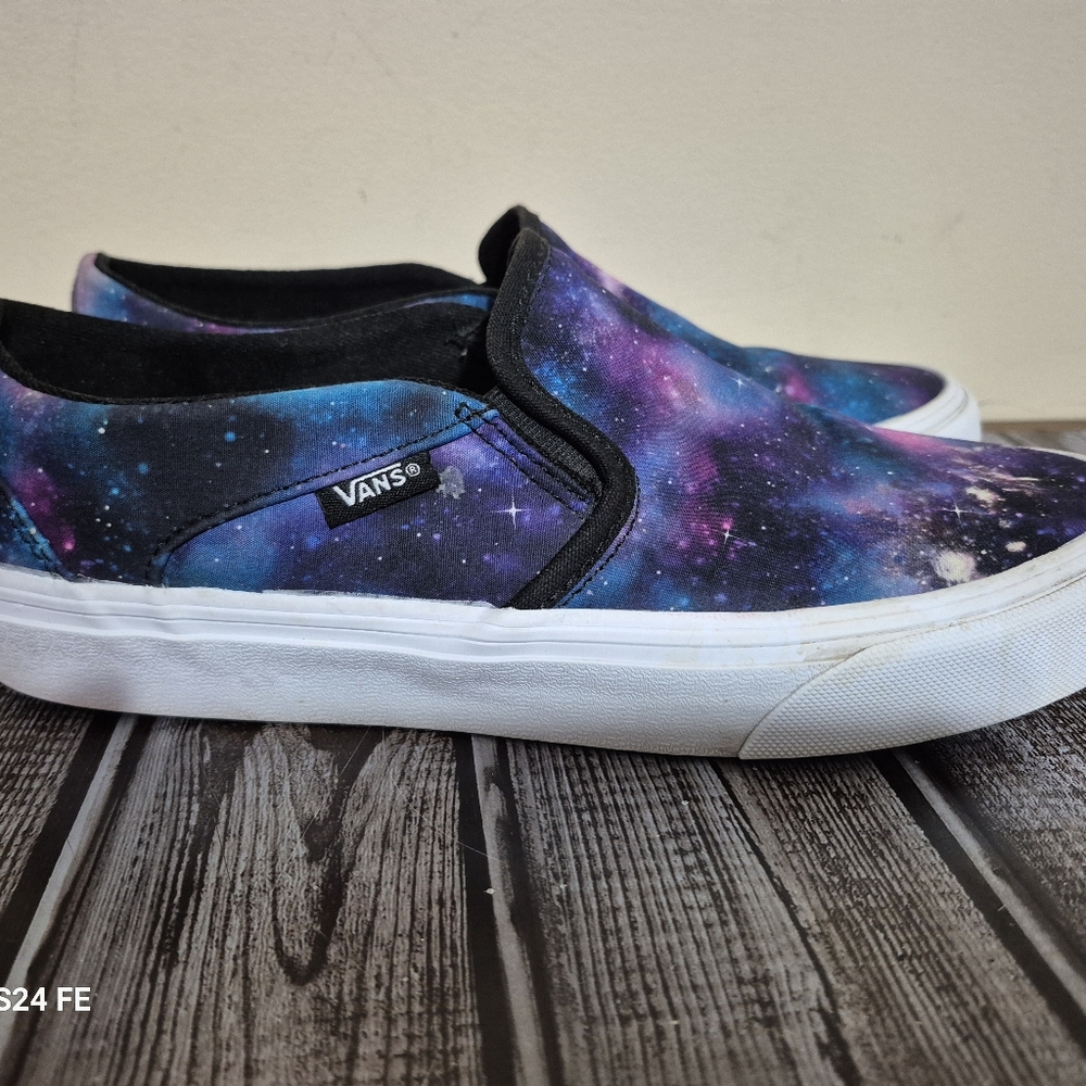 Vans Asher Galaxy Slipon Skateboard Shoes Sneakers Womens Sz 7.5 Blue Multicolor